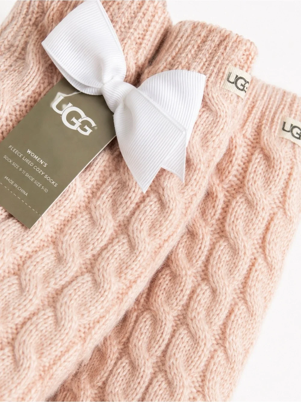 UGG women Pink Cable Knit Crew Socks
